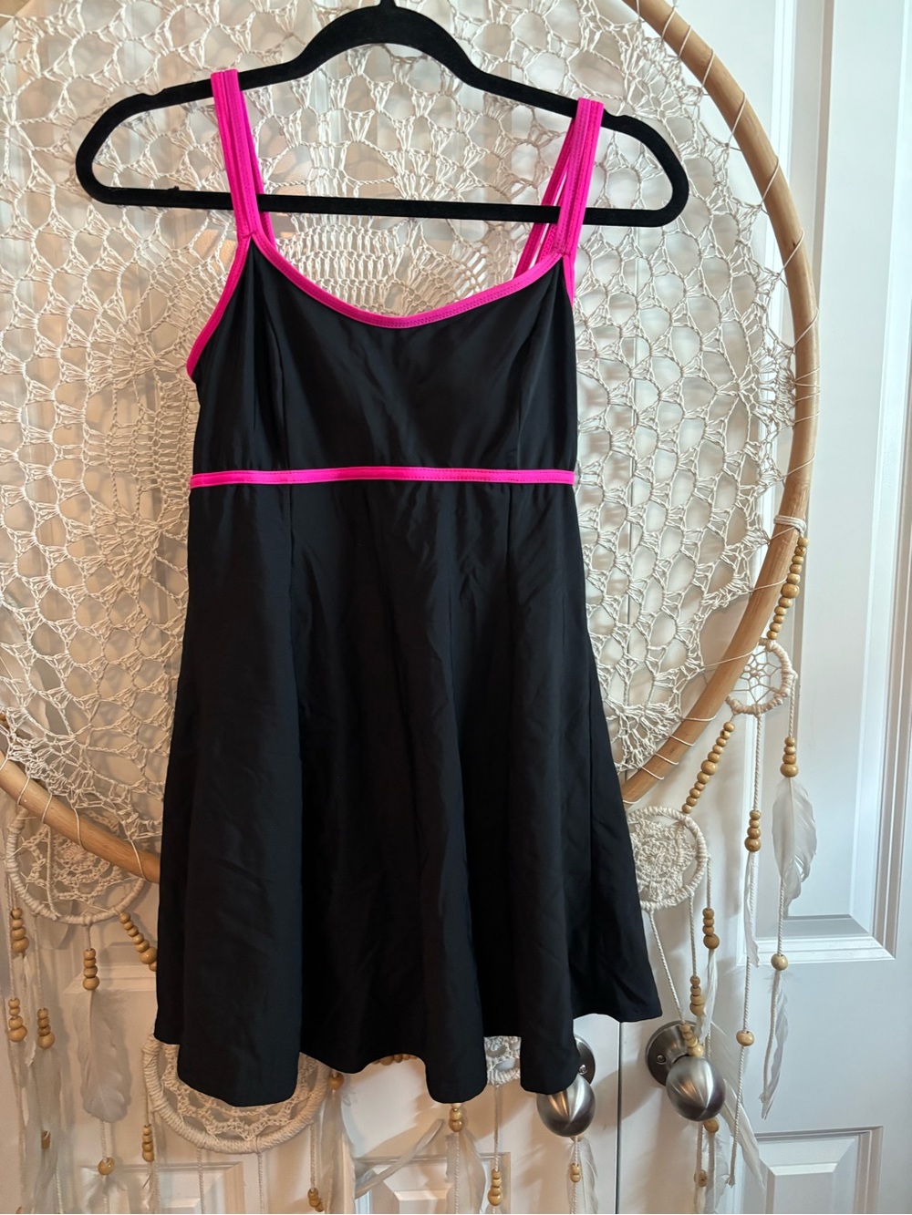 Miami Stream Black Swim Dress with Hot Pink Trim Size 10 A00431